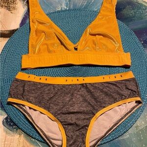 Yellow and Gray PINK Bralette and Panty Set